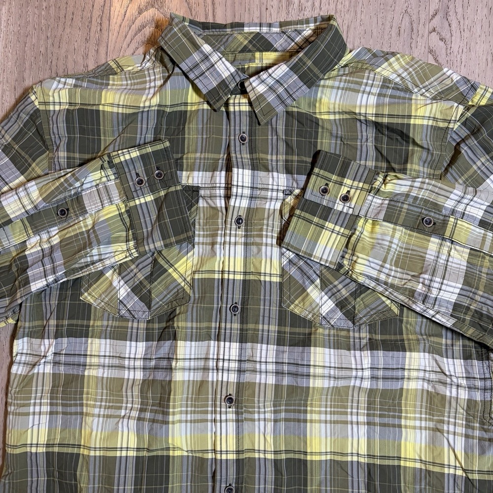 Prana Men Button Up Shirt LARGE Green Plaid Work Long Sleeve Outdoors